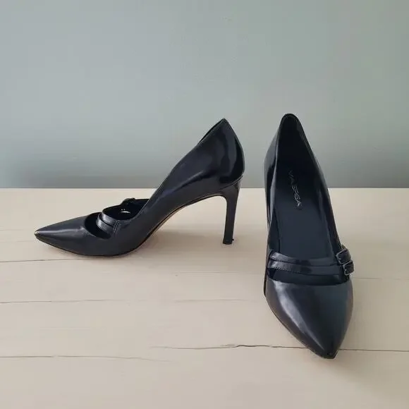 Via Spiga Black Patent Leather Stiletto Heels Double Buckle Pumps 9.5 - Picture 13 of 14